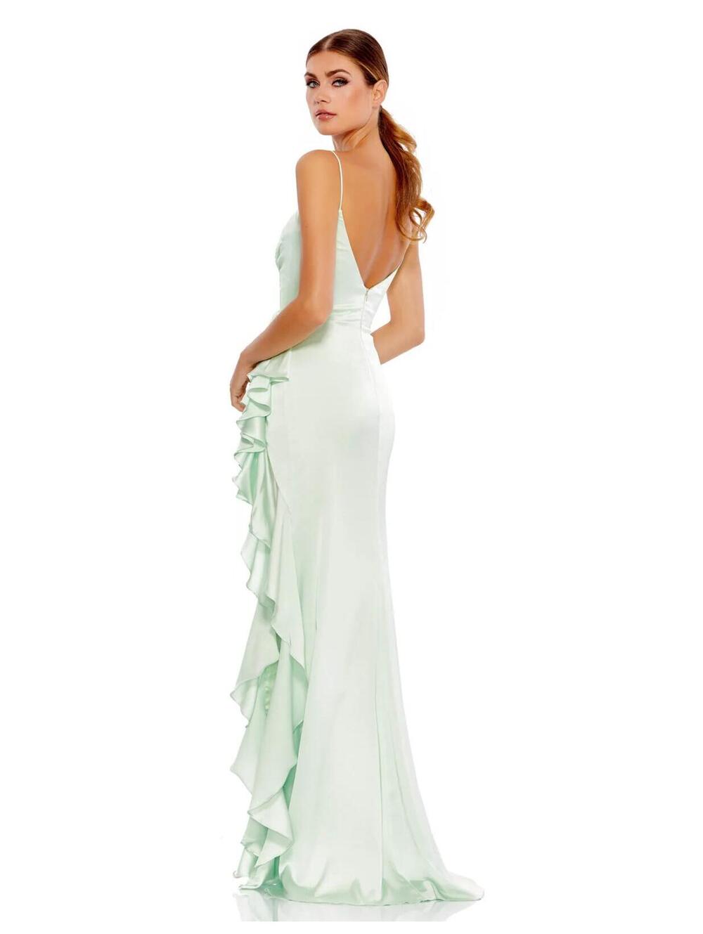 Mac Duggal Pistachio Satin Ruffled Dress Satin Fabric 67815 Size 0 NWT - Picture 2 of 5